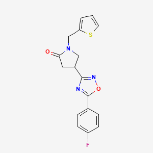 molecular formula C17H14FN3O2S B2671605 4-(5-(4-Fluorophenyl)-1,2,4-oxadiazol-3-yl)-1-(thiophen-2-ylmethyl)pyrrolidin-2-one CAS No. 1171175-12-4