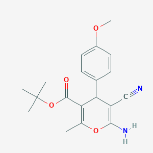 molecular formula C19H22N2O4 B2671609 叔丁基-6-氨基-5-氰基-4-(4-甲氧基苯基)-2-甲基-4H-吡喃-3-羧酸酯 CAS No. 865612-62-0