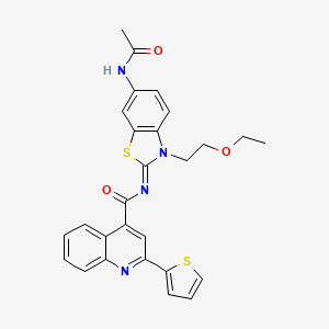 molecular formula C27H24N4O3S2 B2671625 (Z)-N-(6-乙酰氨基-3-(2-乙氧基乙基)苯并[d]噻唑-2(3H)-基亚甲基)-2-(噻吩-2-基)喹啉-4-羧酰胺 CAS No. 865174-10-3