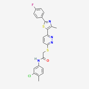 molecular formula C23H18ClFN4OS2 B2671631 N-(3-氯-4-甲基苯基)-2-((6-(2-(4-氟苯基)-4-甲基噻唑-5-基)吡啶-3-基)硫代)乙酰胺 CAS No. 923147-31-3