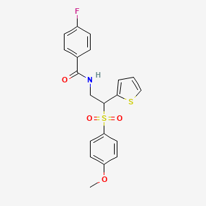 molecular formula C20H18FNO4S2 B2671677 4-fluoro-N-[2-[(4-methoxyphenyl)sulfonyl]-2-(2-thienyl)ethyl]benzamide CAS No. 946348-29-4