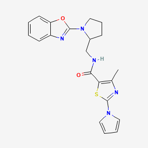 molecular formula C21H21N5O2S B2671686 N-((1-(benzo[d]oxazol-2-yl)pyrrolidin-2-yl)methyl)-4-methyl-2-(1H-pyrrol-1-yl)thiazole-5-carboxamide CAS No. 1798623-87-6
