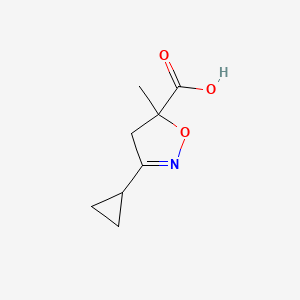 molecular formula C8H11NO3 B2671690 3-环丙基-4,5-二氢-5-甲基-5-异噁唑基甲酸 CAS No. 1597687-08-5