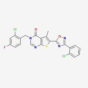 molecular formula C22H13Cl2FN4O2S B2671695 3-(2-chloro-4-fluorobenzyl)-6-(3-(2-chlorophenyl)-1,2,4-oxadiazol-5-yl)-5-methylthieno[2,3-d]pyrimidin-4(3H)-one CAS No. 1326834-65-4