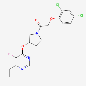 molecular formula C18H18Cl2FN3O3 B2671710 2-(2,4-Dichlorophenoxy)-1-(3-((6-ethyl-5-fluoropyrimidin-4-yl)oxy)pyrrolidin-1-yl)ethanone CAS No. 2034574-14-4