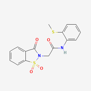 molecular formula C16H14N2O4S2 B2671711 N-(2-methylsulfanylphenyl)-2-(1,1,3-trioxo-1,2-benzothiazol-2-yl)acetamide CAS No. 452957-76-5
