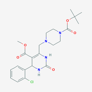 molecular formula C22H29ClN4O5 B2671721 Methyl 6-({4-[(tert-butoxy)carbonyl]piperazin-1-yl}methyl)-4-(2-chlorophenyl)-2-oxo-1,2,3,4-tetrahydropyrimidine-5-carboxylate CAS No. 1252910-24-9