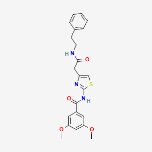 molecular formula C22H23N3O4S B2671809 3,5-dimethoxy-N-(4-(2-oxo-2-(phenethylamino)ethyl)thiazol-2-yl)benzamide CAS No. 941898-85-7