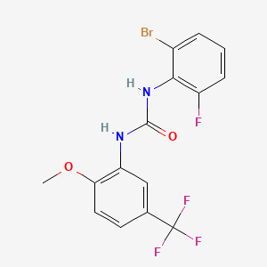 molecular formula C15H11BrF4N2O2 B2671817 1-(2-溴-6-氟苯基)-3-(2-甲氧基-5-(三氟甲基)苯基)脲 CAS No. 917389-23-2
