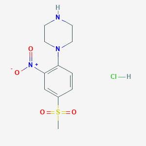 molecular formula C11H16ClN3O4S B2671820 1-(4-Methanesulfonyl-2-nitrophenyl)piperazine hydrochloride CAS No. 1172263-55-6
