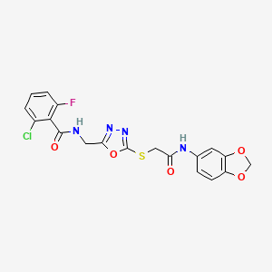 molecular formula C19H14ClFN4O5S B2671830 N-[[5-[2-(1,3-苯并二氧杂环[5.4-c]吡啶-5-基氨基)-2-氧代乙基]硫代-1,3,4-噁二唑-2-基]甲基]-2-氯-6-氟苯甲酰胺 CAS No. 851786-14-6
