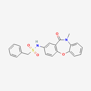 molecular formula C21H18N2O4S B2671833 N-(10-甲基-11-氧代-10,11-二氢二苯并[b,f][1,4]噁二氧杂环-2-基)-1-苯甲磺酰胺 CAS No. 922010-32-0