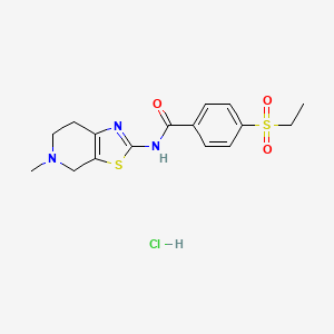 molecular formula C16H20ClN3O3S2 B2671840 4-(ethylsulfonyl)-N-(5-methyl-4,5,6,7-tetrahydrothiazolo[5,4-c]pyridin-2-yl)benzamide hydrochloride CAS No. 1185068-44-3
