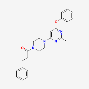molecular formula C24H26N4O2 B2671846 1-[4-(2-Methyl-6-phenoxypyrimidin-4-yl)piperazin-1-yl]-3-phenylpropan-1-one CAS No. 946231-21-6