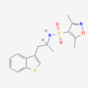 molecular formula C16H18N2O3S2 B2671875 N-(1-(benzo[b]thiophen-3-yl)propan-2-yl)-3,5-dimethylisoxazole-4-sulfonamide CAS No. 2034392-41-9