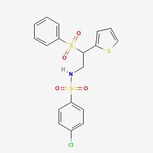 molecular formula C18H16ClNO4S3 B2671916 4-氯-N-(2-(苯基磺酰基)-2-(噻吩-2-基)乙基)苯磺酰胺 CAS No. 896341-75-6