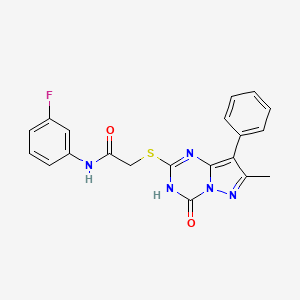 B2671922 N-(3-fluorophenyl)-2-((7-methyl-4-oxo-8-phenyl-3,4-dihydropyrazolo[1,5-a][1,3,5]triazin-2-yl)thio)acetamide CAS No. 946323-04-2
