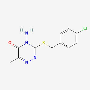 molecular formula C11H11ClN4OS B2671935 4-Amino-3-[(4-chlorobenzyl)thio]-6-methyl-4,5-dihydro-1,2,4-triazin-5-one CAS No. 22285-22-9