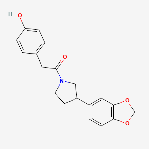 molecular formula C19H19NO4 B2671942 1-(3-(Benzo[d][1,3]dioxol-5-yl)pyrrolidin-1-yl)-2-(4-hydroxyphenyl)ethanone CAS No. 2034447-31-7