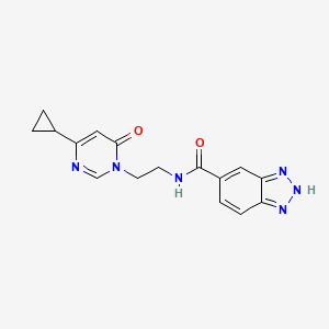 molecular formula C16H16N6O2 B2671983 N-(2-(4-环丙基-6-氧代嘧啶-1(6H)-基)乙基)-1H-苯并[d][1,2,3]三唑-5-甲酰胺 CAS No. 2034511-75-4
