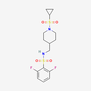 molecular formula C15H20F2N2O4S2 B2672010 N-((1-(cyclopropylsulfonyl)piperidin-4-yl)methyl)-2,6-difluorobenzenesulfonamide CAS No. 1235291-03-8