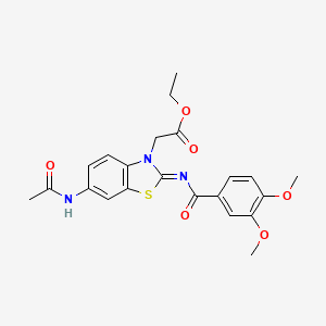 molecular formula C22H23N3O6S B2672012 (Z)-乙酸乙酯 2-(6-乙酰氨基-2-((3,4-二甲氧基苯甲酰)亚胺)苯并[d]噻唑-3(2H)-基)乙酸酯 CAS No. 865248-51-7