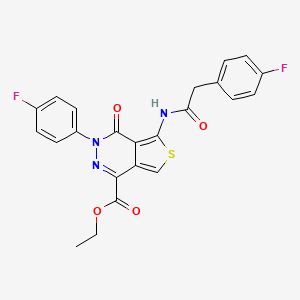 molecular formula C23H17F2N3O4S B2672015 乙酸乙酯 3-(4-氟苯基)-5-(2-(4-氟苯基)乙酰氨基)-4-氧代-3,4-二氢噻吩并[3,4-d]吡啶-1-甲酸酯 CAS No. 851949-75-2
