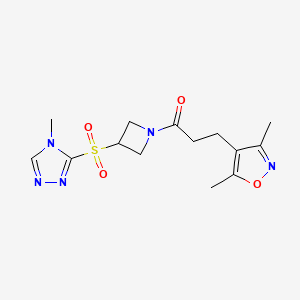 molecular formula C14H19N5O4S B2672036 3-(3,5-dimethylisoxazol-4-yl)-1-(3-((4-methyl-4H-1,2,4-triazol-3-yl)sulfonyl)azetidin-1-yl)propan-1-one CAS No. 2034443-72-4