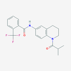 molecular formula C21H21F3N2O2 B2672038 N-(1-isobutyryl-1,2,3,4-tetrahydroquinolin-6-yl)-2-(trifluoromethyl)benzamide CAS No. 946289-30-1