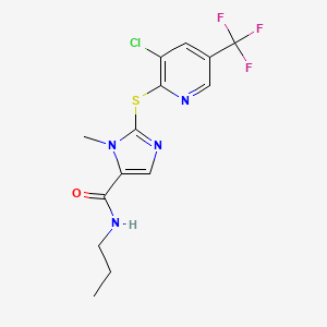 molecular formula C14H14ClF3N4OS B2672054 2-((3-氯-5-(三氟甲基)-2-吡啶基)硫代)-1-甲基-N-丙基-1H-咪唑-5-羧酰胺 CAS No. 339278-19-2