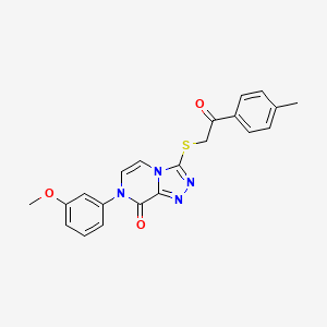 molecular formula C21H18N4O3S B2672062 7-(3-methoxyphenyl)-3-((2-oxo-2-(p-tolyl)ethyl)thio)-[1,2,4]triazolo[4,3-a]pyrazin-8(7H)-one CAS No. 1243034-23-2