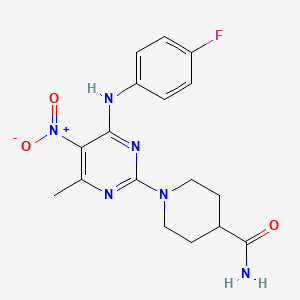 molecular formula C17H19FN6O3 B2672074 1-(4-((4-Fluorophenyl)amino)-6-methyl-5-nitropyrimidin-2-yl)piperidine-4-carboxamide CAS No. 1203287-82-4