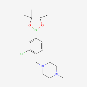 molecular formula C18H28BClN2O2 B2672075 3-Chloro-4-(4-methylpiperazinomethyl)phenylboronic acid, pinacol ester CAS No. 2096331-37-0