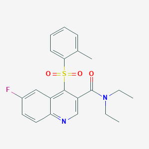 molecular formula C21H21FN2O3S B2672081 N,N-二乙基-6-氟-4-(邻甲苯磺酰)喹啉-3-甲酰胺 CAS No. 1110990-01-6