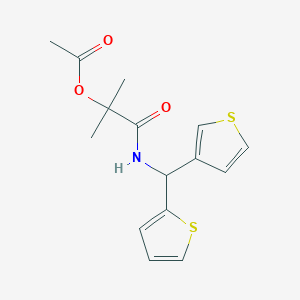 molecular formula C15H17NO3S2 B2672084 2-Methyl-1-oxo-1-((thiophen-2-yl(thiophen-3-yl)methyl)amino)propan-2-yl acetate CAS No. 2034606-03-4