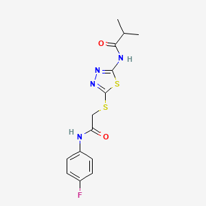 molecular formula C14H15FN4O2S2 B2672087 N-(5-((2-((4-氟苯基)氨基)-2-氧代乙基)硫代-1,3,4-噻二唑-2-基)异丁酰胺 CAS No. 392297-35-7