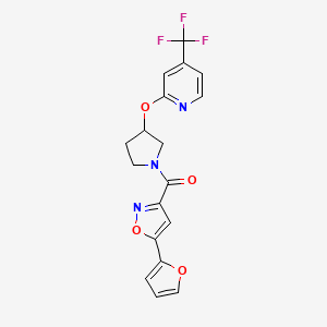 molecular formula C18H14F3N3O4 B2672099 (5-(Furan-2-yl)isoxazol-3-yl)(3-((4-(trifluoromethyl)pyridin-2-yl)oxy)pyrrolidin-1-yl)methanone CAS No. 2034621-92-4