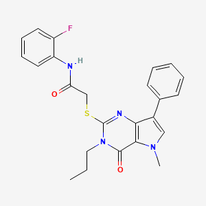 molecular formula C24H23FN4O2S B2672100 N-(2-fluorophenyl)-2-((5-methyl-4-oxo-7-phenyl-3-propyl-4,5-dihydro-3H-pyrrolo[3,2-d]pyrimidin-2-yl)thio)acetamide CAS No. 1111997-10-4