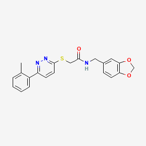 molecular formula C21H19N3O3S B2672107 N-(1,3-benzodioxol-5-ylmethyl)-2-[6-(2-methylphenyl)pyridazin-3-yl]sulfanylacetamide CAS No. 941931-26-6
