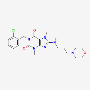 molecular formula C21H27ClN6O3 B2672119 1-(2-chlorobenzyl)-3,7-dimethyl-8-((3-morpholinopropyl)amino)-1H-purine-2,6(3H,7H)-dione CAS No. 840480-80-0