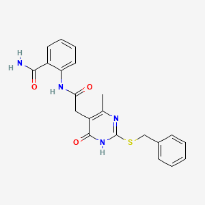 molecular formula C21H20N4O3S B2672135 2-(2-(2-(Benzylthio)-4-methyl-6-oxo-1,6-dihydropyrimidin-5-yl)acetamido)benzamide CAS No. 1105241-43-7