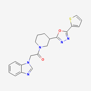 molecular formula C20H19N5O2S B2672139 2-(1H-benzo[d]imidazol-1-yl)-1-(3-(5-(thiophen-2-yl)-1,3,4-oxadiazol-2-yl)piperidin-1-yl)ethanone CAS No. 1219844-73-1