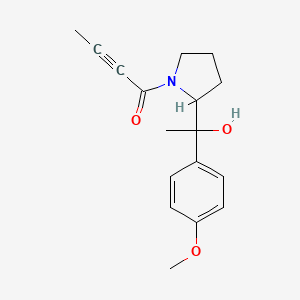 molecular formula C17H21NO3 B2672149 1-[2-[1-Hydroxy-1-(4-methoxyphenyl)ethyl]pyrrolidin-1-yl]but-2-yn-1-one CAS No. 2108466-31-3