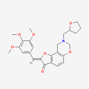 molecular formula C25H27NO7 B2672150 (Z)-8-((tetrahydrofuran-2-yl)methyl)-2-(3,4,5-trimethoxybenzylidene)-8,9-dihydro-2H-benzofuro[7,6-e][1,3]oxazin-3(7H)-one CAS No. 951942-02-2