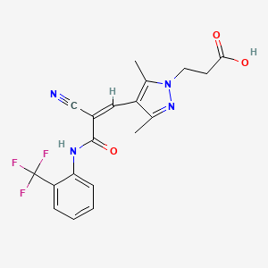 molecular formula C19H17F3N4O3 B2672151 3-[4-[(Z)-2-cyano-3-oxo-3-[2-(trifluoromethyl)anilino]prop-1-enyl]-3,5-dimethylpyrazol-1-yl]propanoic acid CAS No. 1259236-66-2