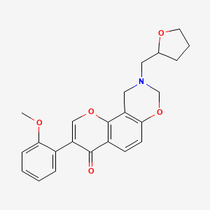 molecular formula C23H23NO5 B2672158 3-(2-甲氧基苯基)-9-((tetrahydrofuran-2-yl)甲基)-9,10-二氢色甲酮[8,7-e][1,3]噁嗪-4(8H)-酮 CAS No. 929444-64-4