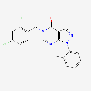 molecular formula C19H14Cl2N4O B2672162 5-[(2,4-Dichlorophenyl)methyl]-1-(2-methylphenyl)pyrazolo[3,4-d]pyrimidin-4-one CAS No. 895014-91-2