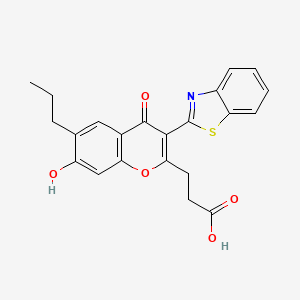 molecular formula C22H19NO5S B2672168 3-[3-(1,3-benzothiazol-2-yl)-7-hydroxy-4-oxo-6-propyl-4H-chromen-2-yl]propanoic acid CAS No. 879922-62-0