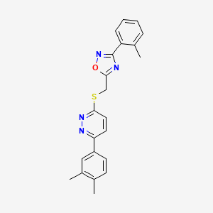 molecular formula C22H20N4OS B2672193 3-(3,4-Dimethylphenyl)-6-({[3-(2-methylphenyl)-1,2,4-oxadiazol-5-yl]methyl}sulfanyl)pyridazine CAS No. 1114915-29-5
