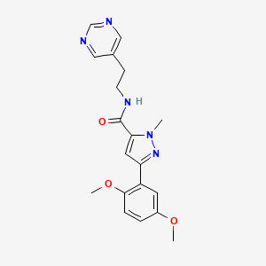 molecular formula C19H21N5O3 B2672195 3-(2,5-dimethoxyphenyl)-1-methyl-N-(2-(pyrimidin-5-yl)ethyl)-1H-pyrazole-5-carboxamide CAS No. 2034342-88-4